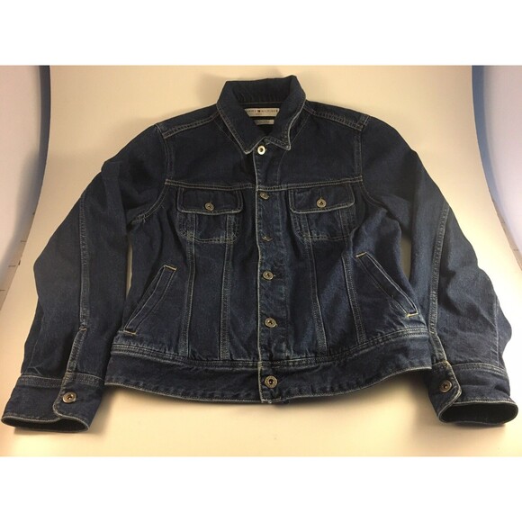 Tommy Hilfiger Jeans Womens Denim Jacket Y2K Vintage Dark Wash Large L - Picture 2 of 7